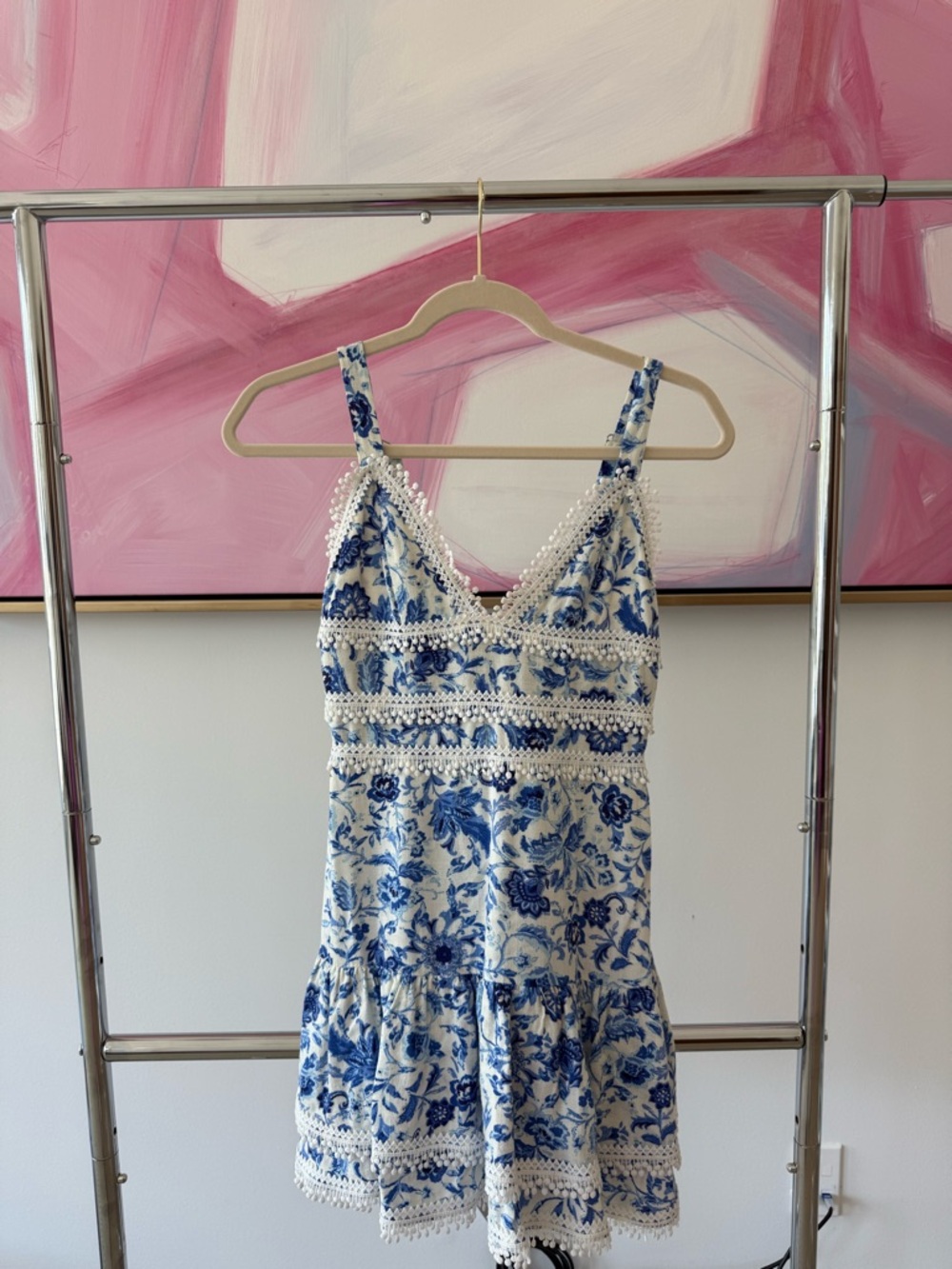 Oliviaceous Blue & White Floral Crochet Trim Sundress, size s